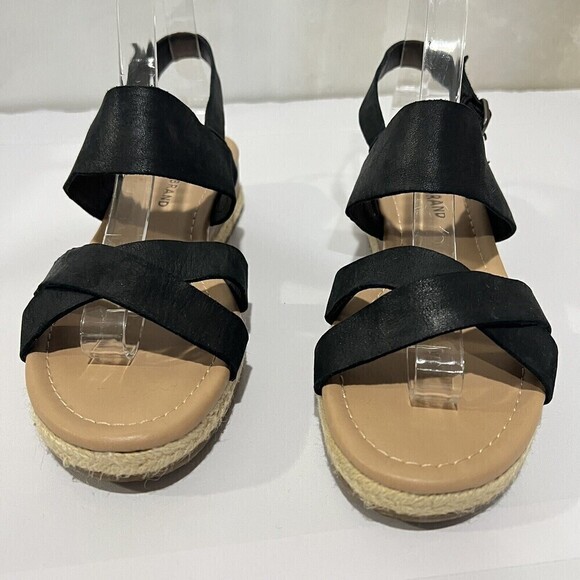 LUCKY BRAND WAEKA WEDGE SANDAL BLACK STRAPY LEATHER WOMEN’S SANDALS SIZE 8 M - Picture 5 of 12